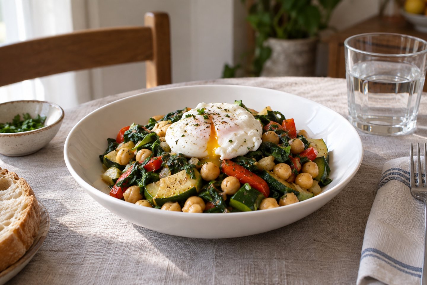 Plato completo y saciante servido en una mesa de casa