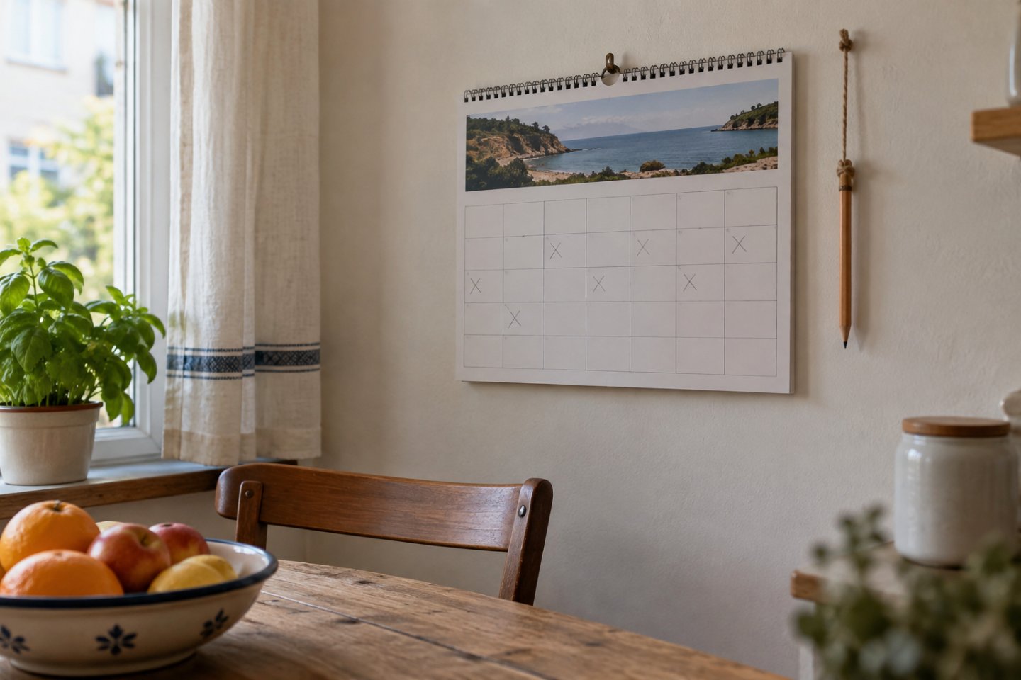Calendario de pared con unas semanas marcadas a lápiz